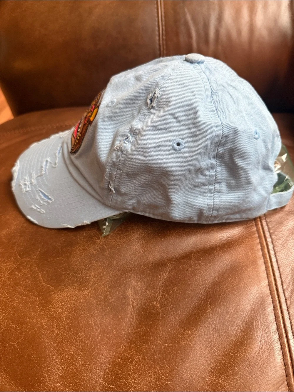 One size fit all Light Blue Distressed Cap with Bear Patch